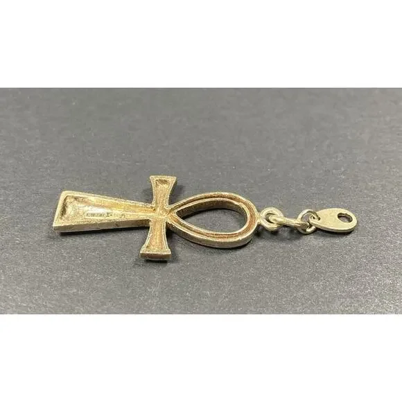 Vintage 1970’s Gold Plated .925 Sterling Silver Ankh Pendant Cross Italy Enamel - Picture 6 of 14